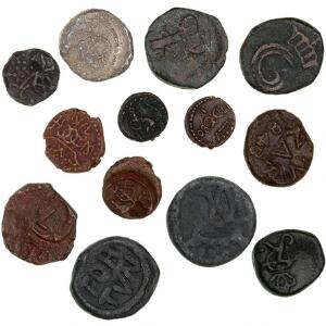Trankebar, 13 mønter i bly, sølv og kobber med mønter fra alle 9 konger som regerede mens Trankebar var dansk