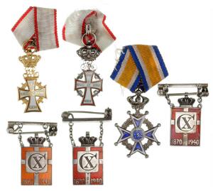 Miniatureordner, Ridderkors, Christian X, Au, tilsvarende, Frederik IX, Ag, Holland, Oranje-Nassau-ordenen samt kongemærker, Chr. X 3, i alt 6 stk.