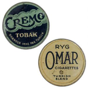 Postskillemønter, Omar m 10 øre på blå baggrund Cremo m. 25 øre på rød baggrund, bulet