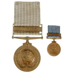 De Forenede Nationers Korea medalje med opriginalt bånd samt miniature for samme