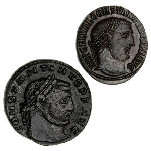 Romerske kejserdømme, to smukke follis fra Konstantin d. Store