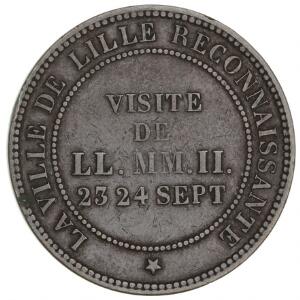 Frankrig, Napoléon III, medaille, La Ville de Lille Reconnaissante, Visit de LL.MM.II. 23 24 Sept. 1853, bronze, 30 mm, 10,05 g