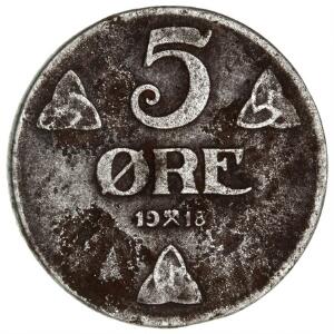 Norge, Haakon VII, 5 øre 1918, NM 152