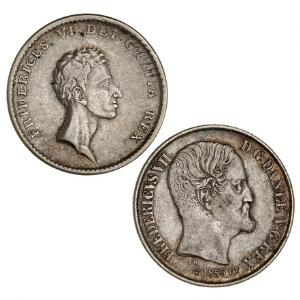 Frederik VI, rigsbankdaler 1813, H 24B, Frederik VII, 1 rigsdaler 1855, H 8B, i alt 2 stk.