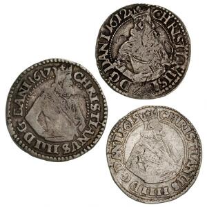 Christian IV, 1 mark 1612 ridset, 1615, 1617, H 99A,C,D, i alt 3 stk.