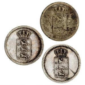 Dansk Vestindien, Dansk Amerikansk Mønt, 10 skilling 1816 2, 1840, H 11, 14, KM 14, 16, i alt 3 stk. i varierende kvalitet