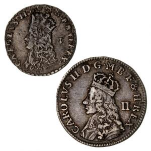 England, Charles II, 1660 - 1685, twopence, u. år, penny  u. år 1660 - 1662, S 3318, 3320