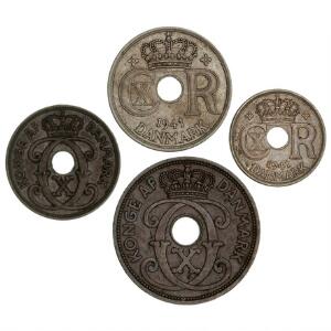 Færøerne, 2, 5, 10 og 25 øre 1941, Sieg 2-5, i alt 4 stk.
