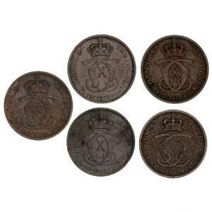 Dansk Vestindien, Christian X, 5 bit  1 cent 1913 5 stk., H 40, KM 83