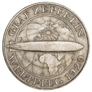 Weimarrepublikken, 1919 - 1933, 5 Reichsmark 1930 F Zeppelin,  J 343