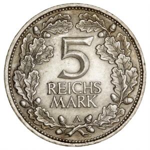 Weimarrepublikken, 1919 - 1933, 5 Reichsmark 1925 A Rhinlandet,  J 322