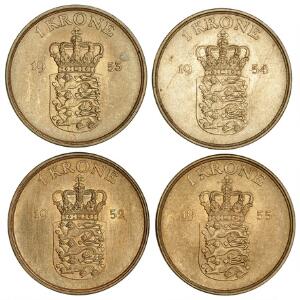 Frederik IX, 1 kr 1952, 1953, 1954, 1955, H 6A - kval. 0