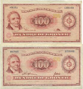 100 kr 1961 A0, 0J-erstatningsseddel, 100 kr 1970 B4, Sieg 136, 137