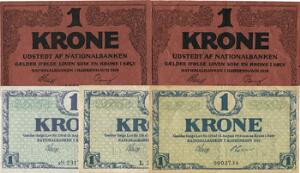 1 kr 1914 Klipfiskkval. 0-01, 1 kr 1914 Falk, 1 kr 1916, 1918, 1921, Sieg 115, 116, 117, i alt 5 stk.