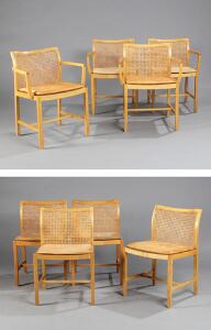 Ditte  Adrian Heath Sæt på fire stole og fire armstole af pæretræ, sæder og ryg med fransk rørflet. Udført hos Niels Roth Andersen. 8