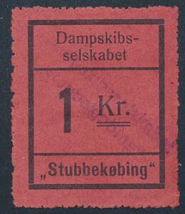 FRAGTMÆRKE Dampskibsselskabet Stubbekøbing, 1 kr. rød. Sjældent brugt mærke