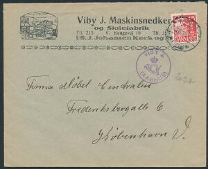 VIBY J. AARHUS. Posthornstempel på smukt brev til Købenahvn
