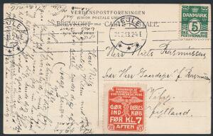 1913. Gør Deres indkøb før Kl. 7 Aften. Etiket fra Vejle på brevkort. 31.7.1913.