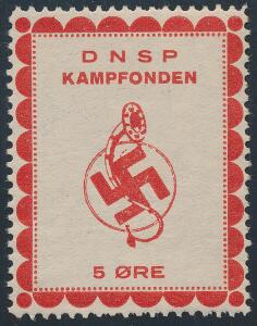 D.N.S.P. Kampfonden. 5 øre, rød. Sjælden postfrisk propaganda-mærkat.