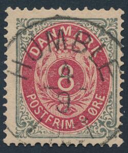 1875. 8 øre, grårød. LUX-stempel HUMBLE 4.9