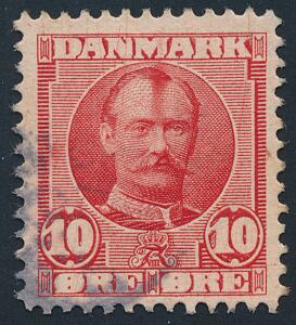 1907. Fr. VIII. 10 øre, rød. Variant HÆNGENDE HÅRLOK GORBATJEV. Sjælden variant.