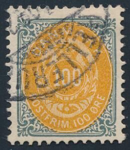 1903. 100 øre, grågul, vm.III. Omvendt Ramme. AFA 2200