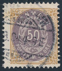 1903. 50 øre, brunlilla, vm.III. Omvendt Ramme. AFA 2000