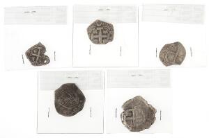 Bolivia, Philip III - Fernando VI, lille lot cob-mønter, 1, 2, 4 reales, i alt 5 stk.
