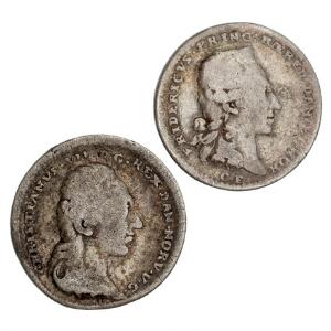 Kongefamilien 1782, Enhörning, Ag, 19 mm, 3,4 g, Jetons med forbillede i de romerske denarer, forestillende  Kongen og Arveprinsen, G 535, 538