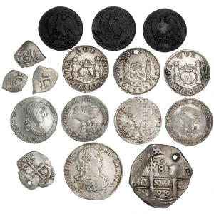 Mexico, samling af mønter fra 1800 tallet med forskellig nominal, bl.a. en del bedre Real mønter, i alt 22 stk. i varierende kvalitet