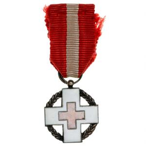 Miniature af Dansk Røde Kors Mindetegn for Krigshjælpearbejde 1939-1945, Ag med emalje, med bånd, LS 8-009