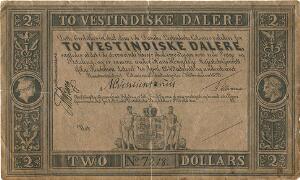 Dansk Vestindien, 2 dalere 1898, No 7218, blanket med 3 underskrifter, Sieg 14, Pick 8b