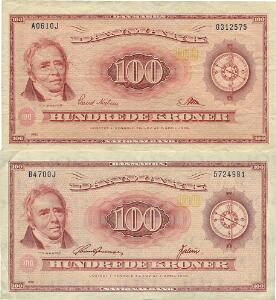 100 kr 1961 A0, 0J-erstatningsseddel, 100 kr 1970 B4, Sieg 136, 137