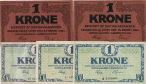 1 kr 1914 Klipfiskkval. 0-01, 1 kr 1914 Falk, 1 kr 1916, 1918, 1921, Sieg 115, 116, 117, i alt 5 stk.