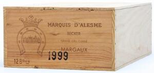 12 bts. Château Marquis d Alesme Becker, Margaux. 3. Cru Classé 1999 A hfin. Owc.