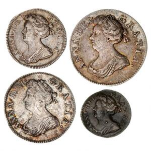 England, Anne, 1702 - 1714, Fourpence, Threepence, Twopence, Penny 1703, S 3595 - 3598