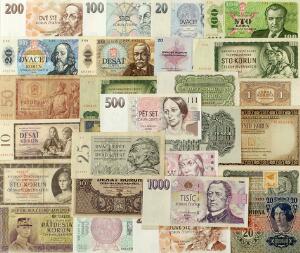 Tjekkoslovakiet, lille lot forskellige sedler i blandet kvalitet, i alt 27 stk.