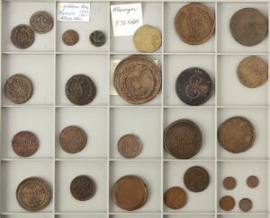 Rusland, Anna - Nikolaj II, bakke med diverse mønter i varierende kvaliteter, bl.a. 5 Kopek 1766, 1793, 1803, i alt 26 stk.
