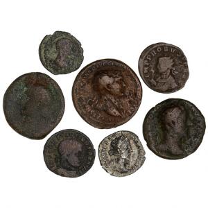 Romerske kejserdømme, 6 kobbermønter og 1 Denar. 7