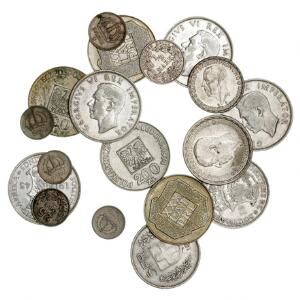 Lille samling af sølvmønter 18 stk. i alt ca. 175 g i varierende finhed