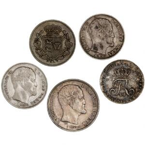 Lille samling af danske mønter fra Frederik VI og Frederik VII, i alt 5 stk. i varierende kvalitet