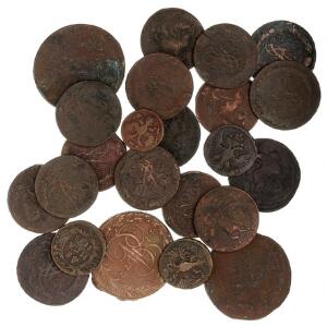 Rusland, samling af diverse bronzemønter fra 1735 til omkring 1760, i alt 23 stk. i varierende kvalitet