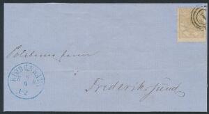 1864. 8 sk. gulbrun. Single på brev fra KIØBENHAVN 8.9, sendt til Frederikssund.