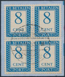 Hollandsk Nieuw-Guinea. Porto. 1953. 8 c. blå. Sjælden, stemplet 4-BLOK. Oplag kun 705 stk. fotokopi fra kataloget vedlagt.