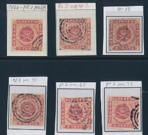1866. 3 cents, rosa. 6 pæne pladede mærker