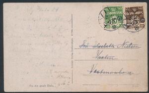 KVIVIG. Stjernestempel på brevkort med Bølgelinie 5 øre, brun og 10 øre, grøn. Meget smukt kvalitet