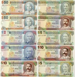 Barbados, lille lot forskellige, overvejende ucirkulerede sedler 1995 - 2007, i alt 10 stk.
