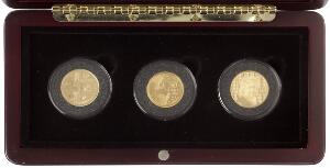 Æske med guldmønter, Holland, 10 Euro 2006, Frankrig, 10 Euro 2006, Belgien, 50 Euro 2006, i alt 3 stk., Au, 21,4 g 9001000