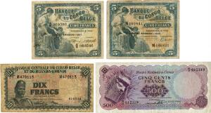 Congo  Belgisk Kongo, 4 pengesedler inkl. 500 Francs 1961, Pick 7