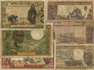 West African States, 6 pengesedler inkl. 10.000 Francs, Pick 709 1.000 Francs, Pick 703